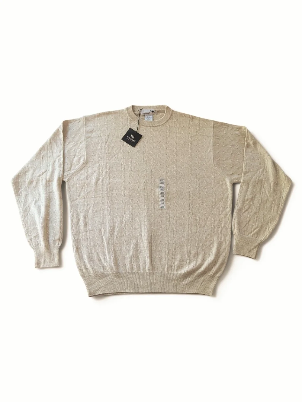 NWT I Levrieri Cashmere Silk Cable Knit Mens Sweater Oatmeal Beige Italian Made